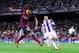 BARCELONA, SPAIN - OCTOBER 05: Dani Alves of FC Barcelona shoots towards goal during the La Liga match between FC Barcelona and Real Valladolid CF at Camp Nou on October 5, 2013 in Barcelona, Spain. (Photo by David Ramos/Getty Images)
