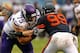 CHICAGO, IL - SEPTEMBER 15: Matt Kalil #75 of the Minnesota Vikings blocks Shea McClellin #99 of the Chicago Bears at Soldier Field on September 15, 2013 in Chicago, Illinois. The Bears defeated the Vikings 31-30. (Photo by Jonathan Daniel/Getty Images)