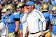 PASADENA, CA - OCTOBER 13: Head coach Jim Mora of the UCLA Bruins shouts instructions in the game against the Utah Utes at the Rose Bowl on October 13, 2012 in Pasadena, California. UCLA won 21-14. (Photo by Stephen Dunn/Getty Images)