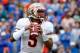 GAINESVILLE, FL - NOVEMBER 30: Jameis Winston #5 of the Florida State Seminoles attempts a pass during the game against the Florida Gators on November 30, 2013 in Gainesville, Florida. (Photo by Sam Greenwood/Getty Images)