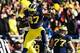 Nov 30, 2013; Ann Arbor, MI, USA; Michigan Wolverines tight end Devin Funchess (87) celebrates after a touchdown during the first quarter against the Ohio State Buckeyes at Michigan Stadium. Mandatory Credit: Andrew Weber-USA TODAY Sports