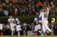 AUBURN, AL - NOVEMBER 30: AJ McCarron #10 celebrates throwing a 99 yard touchdown reception to Amari Cooper #9 of the Alabama Crimson Tide in the fourth quarter against the Auburn Tigers at Jordan-Hare Stadium on November 30, 2013 in Auburn, Alabama. (P