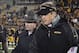 Nov 2, 2013; Columbia, MO, USA; Missouri Tigers head coach Gary Pinkel walks on the field to congratulate Tennessee Volunteers head coach Butch Jones (not pictured) after the game at Faurot Field. Missouri won 31-3. Mandatory Credit: Denny Medley-USA TODA