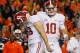 AUBURN, AL - NOVEMBER 30: AJ McCarron #10 and Cade Foster #43 react after Foster missed a field goal in the third quarter against the Auburn Tigers at Jordan-Hare Stadium on November 30, 2013 in Auburn, Alabama. (Photo by Kevin C. Cox/Getty Images)