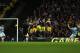 MANCHESTER, ENGLAND - DECEMBER 01: Alvaro Negredo of Manchester City scores the opening goal with a free kick during the Barclays Premier League match between Manchester City and Swansea City at Etihad Stadium on December 1, 2013 in Manchester, England.