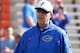 Nov 9, 2013; Gainesville, FL, USA; Florida Gators offensive coordinator Brent Pease prior to the game against the Vanderbilt Commodores at Ben Hill Griffin Stadium. Mandatory Credit: Kim Klement-USA TODAY Sports