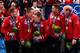 VANCOUVER, BC - FEBRUARY 27: (L-R) Adam Enright, Ben Hebert, Marc Kennedy, John Morris and Kevin Martin of Canada reacts with their gold medals after the Curling Men's Gold medal game on day 16 of the Vancouver 2010 Winter Olympics at the Vancouver Olymp