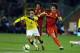 BRUSSELS, BELGIUM - NOVEMBER 14: Axel Witsel of Belgium (R) challenges Radamel Falcao of Colombia (L) during the international friendly match between Belgium and Colombia at King Badouin stadium on November 14, 2013 in Brussels, Belgium. (Photo by Christo