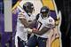 Dec 1, 2013; Minneapolis, MN, USA; Chicago Bears wide receiver Alshon Jeffery (17) celebrates his touchdown with wide receiver Brandon Marshall (15) during the third quarter against the Minnesota Vikings at Mall of America Field at H.H.H. Metrodome. Manda