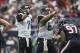 Nov 24, 2013; Houston, TX, USA; Jacksonville Jaguars quarterback Chad Henne (7) and center Brad Meester (63) signal before a play during the second quarter against the Houston Texans at Reliant Stadium. Mandatory Credit: Troy Taormina-USA TODAY Sports