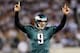 ARLINGTON, TX - DECEMBER 02: Nick Foles #9 of the Philadelphia Eagles celebrates a touchdown against the Dallas Cowboys in the third quarter at Cowboys Stadium on December 2, 2012 in Arlington, Texas. (Photo by Ronald Martinez/Getty Images)