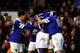 LIVERPOOL, ENGLAND - NOVEMBER 30: Gerard Deulofeu (obscured) of Everton celebrates with teammates after scoring the opening past goalkeeper Asmir Begovic of Stoke during the Barclays Premier league match between Everton and Stoke City at Goodison Park on