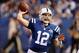 Dec 1, 2013; Indianapolis, IN, USA; Indianapolis Colts quarterback Andrew Luck (12) throws a pass against the Tennessee Titans at Lucas Oil Stadium. Mandatory Credit: Brian Spurlock-USA TODAY Sports