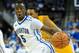 OMAHA, NE - NOVEMBER 8: Devin Brooks #5 of the Creighton Bluejays drives past Denarius Odell #3 of the Alcorn State Braves during their game at CenturyLink Center on November 8, 2013 in Omaha, Nebraska. (Photo by Eric Francis/Getty Images)