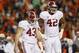 AUBURN, AL - NOVEMBER 30: Cade Foster #43 and Adrian Hubbard #42 of the Alabama Crimson Tide react after Foster missed a third quarter field goal at Jordan-Hare Stadium on November 30, 2013 in Auburn, Alabama. (Photo by Kevin C. Cox/Getty Images)