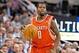 Dec 2, 2013; Salt Lake City, UT, USA; Houston Rockets point guard Aaron Brooks (0) dribbles up the court during the first half against the Utah Jazz at EnergySolutions Arena. Mandatory Credit: Russ Isabella-USA TODAY Sports