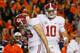 AUBURN, AL - NOVEMBER 30: AJ McCarron #10 and Cade Foster #43 react after Foster missed a field goal in the third quarter against the Auburn Tigers at Jordan-Hare Stadium on November 30, 2013 in Auburn, Alabama. (Photo by Kevin C. Cox/Getty Images)