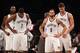 NEW YORK, NY - APRIL 22: (L-R) Joe Johnson #7, Deron Williams #8 and Brook Lopez #11 of the Brooklyn Nets wait for a refs call in the closing minutes of their loss to the Chicago Bulls during Game Two of the Eastern Conference Quarterfinals of the 2013 NB