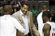 Oct 10, 2013; Auburn Hills, MI, USA; Detroit Pistons player development coach Rasheed Wallace (middle) shakes hands with Miami Heat shooting guard Dwyane Wade (left) after the game at The Palace of Auburn Hills. Heat beat the Pistons 112-107. Mandatory Cr