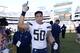 SAN DIEGO, CA - SEPTEMBER 29: Manti Te'o #50 of the San Diego Chargers celebrates their 30-21 victory over the Dallas Cowboys on September 29, 2013 at Qualcomm Stadium in San Diego, California. (Photo by Donald Miralle/Getty Images)