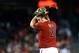 Aug. 11, 2013; Phoenix, AZ, USA: Arizona Diamondbacks pitcher Heath Bell reacts in the ninth inning after giving up a home run against the New York Mets at Chase Field. Mandatory Credit: Mark J. Rebilas-USA TODAY Sports