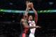 TORONTO, CANADA - November 29: Rudy Gay #22 of the Toronto Raptors shoots against the Miami Heat on November 29, 2013 at the Air Canada Centre in Toronto, Ontario, Canada. NOTE TO USER: User expressly acknowledges and agrees that, by downloading and or