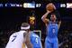 November 14, 2013; Oakland, CA, USA; Oklahoma City Thunder point guard Russell Westbrook (0) shoots the ball against the Golden State Warriors during the first quarter at Oracle Arena. Mandatory Credit: Kyle Terada-USA TODAY Sports