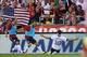 COLUMBUS, OH - SEPTEMBER 10: Landon Donovan #10 of the United States Men's National Team celebrates his second half goal against Mexico with teammates Brad Davis #17 of the United States MenÕs National Team, far left, and Graham Zusi #19 of the United St
