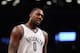 NEW YORK, NY - DECEMBER 03: Andray Blatche #0 of the Brooklyn Nets reacts after a foul is called against him in the second quarter against the Denver Nuggets at Barclays Center on December 3, 2013 in the Brooklyn borough of New York City. NOTE TO USER: U