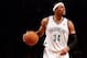 Oct 17, 2013; Brooklyn, NY, USA; Brooklyn Nets small forward Paul Pierce (34) advances the ball during the third quarter against the Miami Heat at Barclays Center. Brooklyn won 86-62. Mandatory Credit: Anthony Gruppuso-USA TODAY Sports
