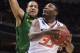 SAN JOSE, CA - MARCH 21: Marcus Smart #33 of the Oklahoma State Cowboys shoots a layup over Tony Woods #55 of the Oregon Ducks in the second half during the second round of the 2013 NCAA Men's Basketball Tournament at HP Pavilion on March 21, 2013 in San