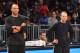 BROOKLYN, NY - OCTOBER 20: Lawrence Frank and Jason Kidd of the Brooklyn Nets talk during practice at The Barclays Center on October 20, 2013 in Brooklyn, New York. NOTE TO USER: User expressly acknowledges and agrees that, by downloading and or using th