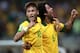 BELO HORIZONTE, BRAZIL - JUNE 26: Neymar and Marcelo of Brazil (R) celebrate their team's second goal during the FIFA Confederations Cup Brazil 2013 Semi Final match between Brazil and Uruguay at Governador Magalhaes Pinto Estadio Mineirao on June 26, 20