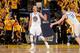 OAKLAND, CA - APRIL 28: Stephen Curry #30 of the Golden State Warriors celebrates with teammate Klay Thompson #11 after making a three-pointer against the Denver Nuggets in Game Four of the Western Conference Quarterfinals during the 2013 NBA Playoffs on