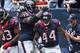 Dec 1, 2013; Houston, TX, USA; Houston Texans running back Ben Tate (44) is congratulated by tackle Derek Newton (75) after scoring a touchdown during the second quarter against the New England Patriots at Reliant Stadium. Mandatory Credit: Troy Taormina-