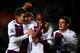 SOUTHAMPTON, ENGLAND - DECEMBER 04: Fabian Delph of Aston Villa (2R) celebrates with team mates Matthew Lowton (L), Gabriel Agbonlahor (2L) and Ashley Westwood (R) as he scores their third goal during the Barclays Premier League match between Southampton