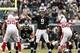 Dec 1, 2013; Philadelphia, PA, USA; Philadelphia Eagles quarterback Nick Foles (9) adjusts the offense during the fourth quarter against the Arizona Cardinals at Lincoln Financial Field. The Eagles defeated the Cardinals 24-21. Mandatory Credit: Howard Sm