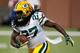 DETROIT, MI - NOVEMBER 28: Eddie Lacy #27 of the Green Bay Packers looks for an opening during a first quarter run while playing the Detroit Lions at Ford Field on November 28, 2013 in Detroit, Michigan. (Photo by Gregory Shamus/Getty Images)