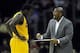 Oct 8, 2013; Cleveland, OH, USA; Cleveland Cavaliers head coach Mike Brown talks to power forward Anthony Bennett (15) in the first quarter against the Milwaukee Bucks at Quicken Loans Arena. Mandatory Credit: David Richard-USA TODAY Sports