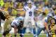 PITTSBURGH, PA - NOVEMBER 17 : Matthew Stafford #9 of the Detroit Lions yells instructions during the game against the Pittsburgh Steelers on November 17, 2013 at Heinz Field in Pittsburgh, Pennsylvania. (Photo by Joe Sargent/Getty Images)