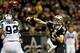 December 30, 2012; New Orleans, LA, USA; New Orleans Saints quarterback Drew Brees (9) throws against the Carolina Panthers during the second half of a game at the Mercedes-Benz Superdome. The Panthers defeated the Saints 44-38. Mandatory Credit: Derick E