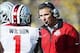 Nov 30, 2013; Ann Arbor, MI, USA; Ohio State Buckeyes head coach Urban Meyer talks with running back Dontre Wilson (1) in the first quarter against the Michigan Wolverines at Michigan Stadium. Mandatory Credit: Rick Osentoski-USA TODAY Sports