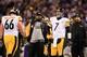 BALTIMORE, MD - NOVEMBER 28: David DeCastro #66 and Ben Roethlisberger #7 stand next to head coach Mike Tomlin of the Pittsburgh Steelers after they failed to convert a two point attempt during the closing moments of their 22-20 loss to the Baltimore Ra
