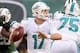 Dec 1, 2013; East Rutherford, NJ, USA; Miami Dolphins quarterback Ryan Tannehill (17) throws a pass against the New York Jets in the second half during the game at MetLife Stadium. Mandatory Credit: Robert Deutsch-USA TODAY Sports
