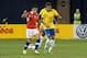 Nov 19, 2013; Toronto, Ontario, Canada; Chile forward Alexis Sanchez (7) battles for a ball with Brazil forward Neymar (10) during the first half in a friendly soccer game at Rogers Centre. Mandatory Credit: Nick Turchiaro-USA TODAY Sports
