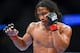 August 11, 2012; Denver, CO, USA; Benson Henderson fights Frankie Edgar (not pictured) during UFC 150 at the Pepsi Center. Mandatory Credit: Ron Chenoy-USA TODAY Sports
