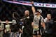 Apr 20, 2013; San Jose, CA, USA; Josh Thomson (right) defeats Nate Diaz (left) during the lightweight bout of the UFC on Fuel TV at HP Pavilion. Mandatory Credit: Kyle Terada-USA TODAY Sports