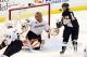 PITTSBURGH, PA - NOVEMBER 18: Chris Kunitz #14 of the Pittsburgh Penguins eyes the puck in front of Viktor Fasth #30 of the Anaheim Ducks during the game at Consol Energy Center on November 18, 2013 in Pittsburgh, Pennsylvania. (Photo by Justin K. Aller