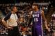 SACRAMENTO, CA - FEBRUARY 19: DeMarcus Cousins #15 of the Sacramento Kings talks to referee Bennie Adams during their game against the San Antonio Spurs at Sleep Train Arena on February 19, 2013 in Sacramento, California. NOTE TO USER: User expressly ac