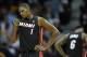 Nov 27, 2013; Cleveland, OH, USA; Miami Heat center Chris Bosh (1) and small forward LeBron James (6) react during a game against the Cleveland Cavaliers at Quicken Loans Arena. Miami won 95-84. Mandatory Credit: David Richard-USA TODAY Sports